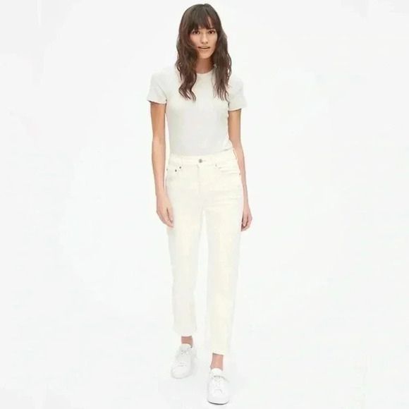 Gap Cheeky Straight Leg Jeans High  Rise Ankle Cropped Denim Off White Size 25 - Picture 2 of 16